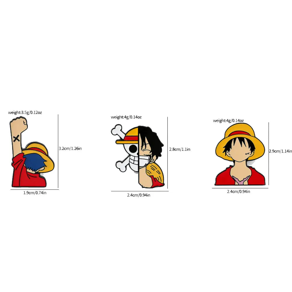 3 Pcs Fashion Cartoon Brooch personality Monkey D. Luffy Enamel Pin Metal Badge Jewelry Clothing Backpack Accessories Gift