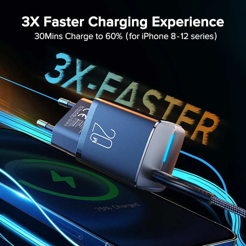 QOOVI 20W Usb Type C Charger Mini PD USB C Wall Adapter Fast Charging Charger For iPhone 14 13 Pro Max 12 Mini XR 8 Plus iPad