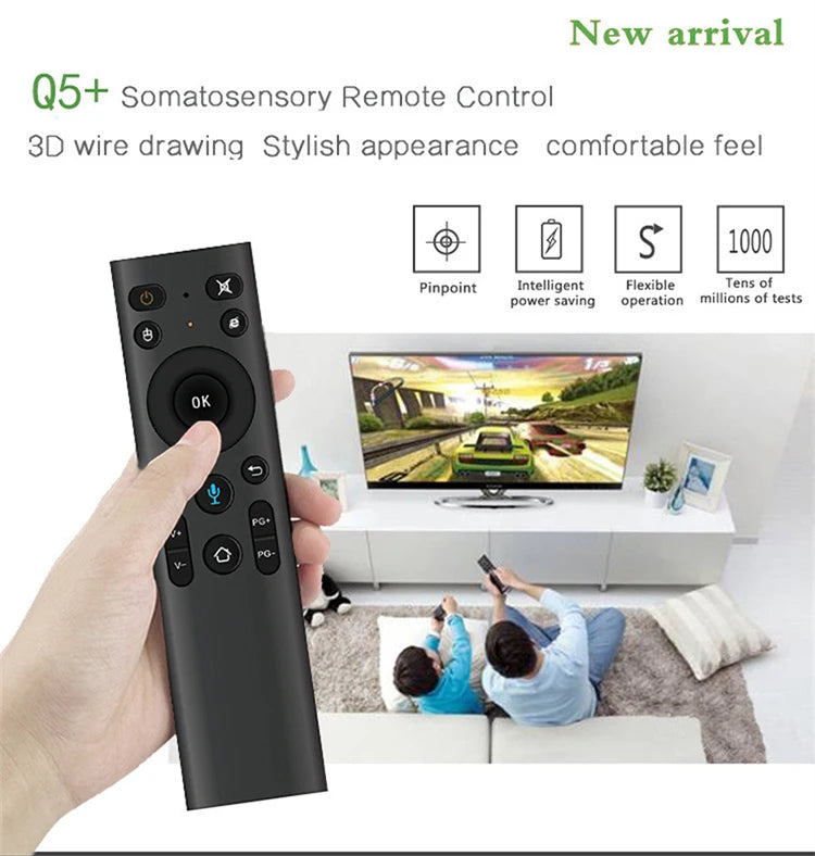 2.4G Wireless Voice Remote Control Gyroscope Controller with USB Receiver Q5 Air Mouse Remote for Projector Smart TV Android Box