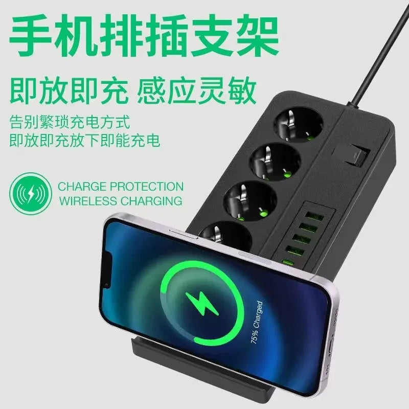 Wireless Charging Socket Board 4-Port Home USB Plug Strip with Cable Russian European Standard Wholesale