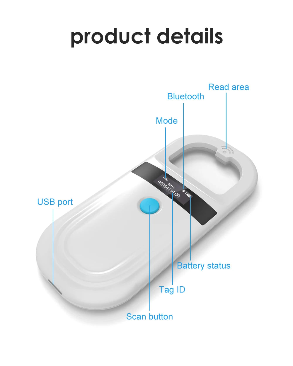 Handheld 134.2KHz 125kHz Animal RFID Reader Pet Cat Dog Microchip Scanner FDX-B Glass Chip USB/Bluetooth Tag Reader with Tags