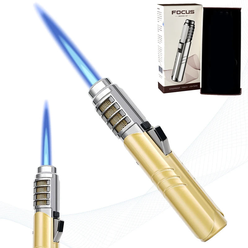 2100° Spray Gun Lighter Metal Outdoor Windproof Blue Strong Flame Spray Gun Lighter Suitable for Kitchen BBQ with Safety Lock