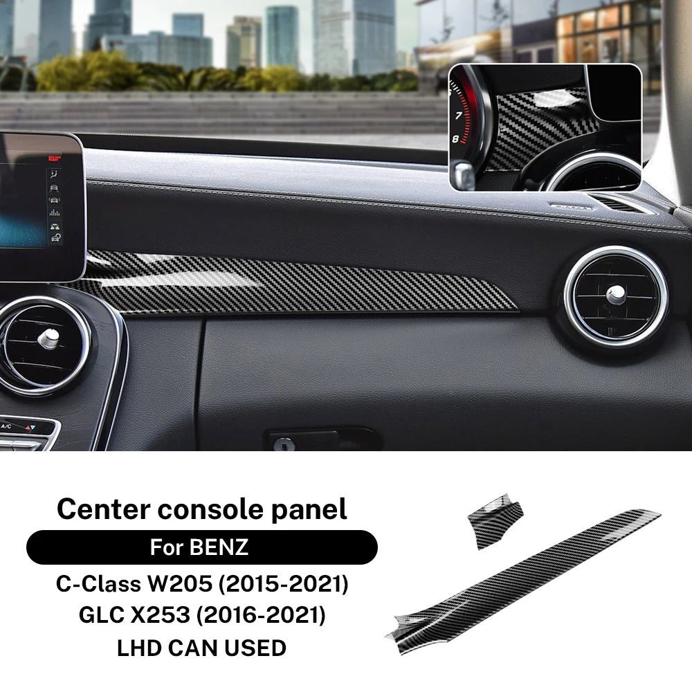 For Mercedes Benz C Class W205 C180 C200 GLC X253 2015 2016 2021 LHD RHD Carbon Fiber ABS Center Console Dashboard Trim Cover