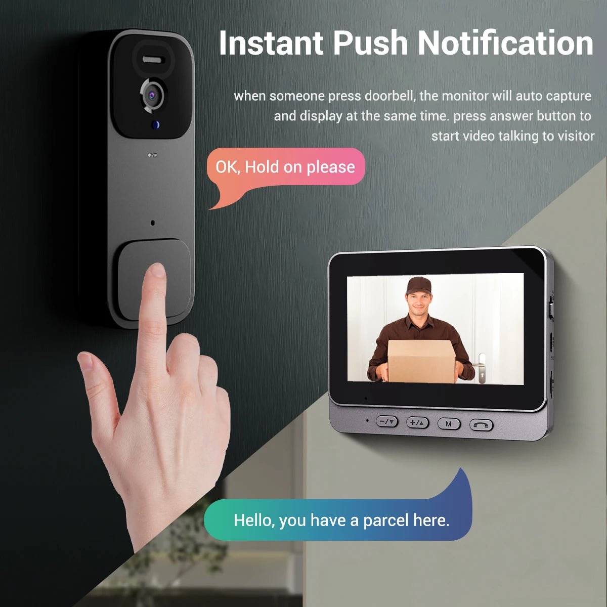 Smart video doorbell two-way intercom 4.3-inch screen Wireless Doorbell Security system Infrared night vision video Door Bell
