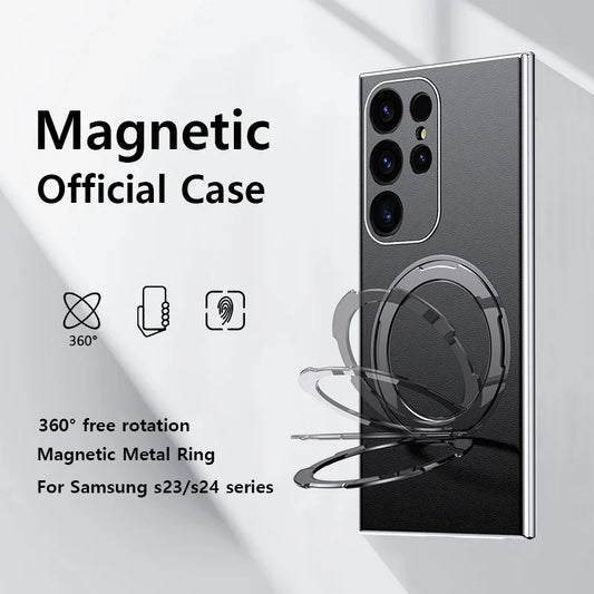 LANGSIDI Leather Magnetic Metal Ring holder Case For Samsung Galaxy S24 Ultra s23 S24 + plus shockproof Slim Protection