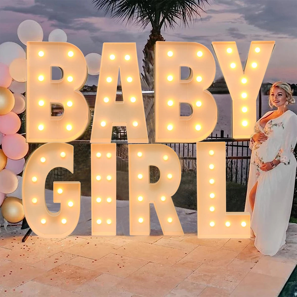 91.5cm Warm Light Up Giant Letter Led Light Frame Box Balloon Filling Box with 10 Lights Birthday Wedding Xmas Decor Baby Shower