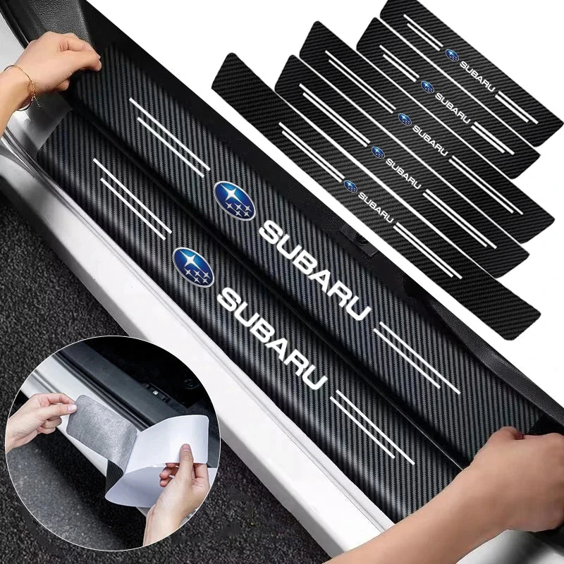 1/4/5Pcs Car Door Sill Scuff Plate Decor Carbon Fiber Stickers For Subaru Crosstrek Legacy Forester Outback Impreza Levorg Smart