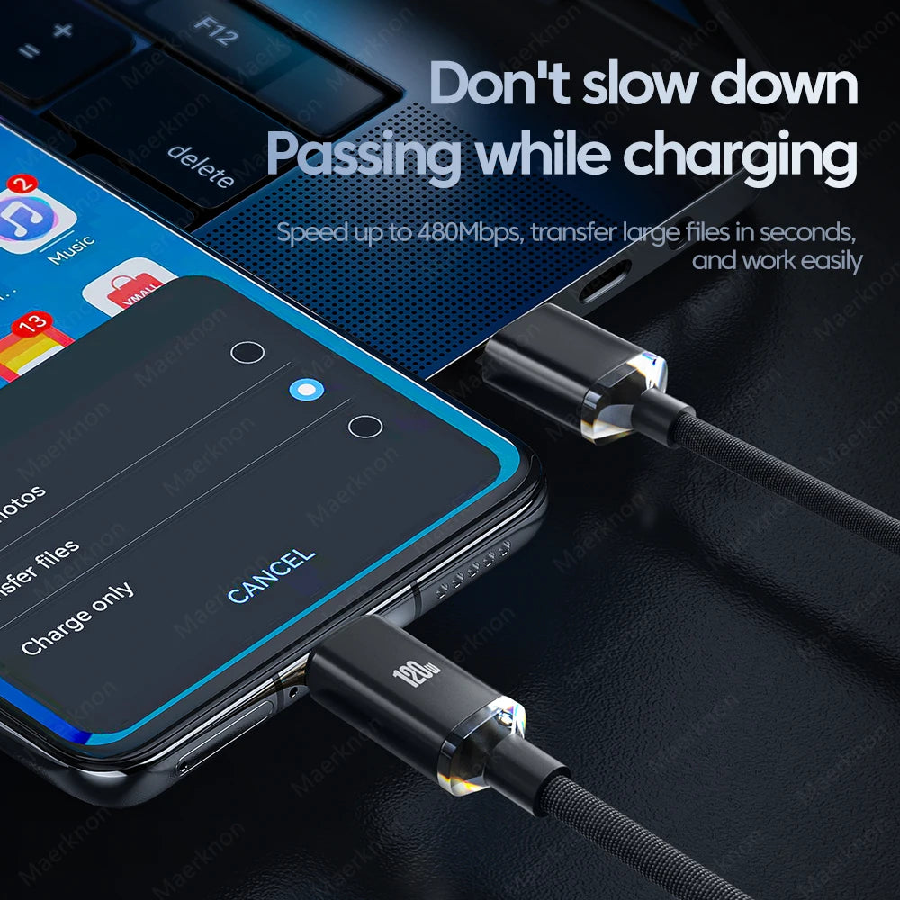 USB Type C Cable 120W 6A Super Fast Charge USB C Wire For Huawei Samsung Xiaomi Oneplus Quick Charge Type C Phone Charger Cable