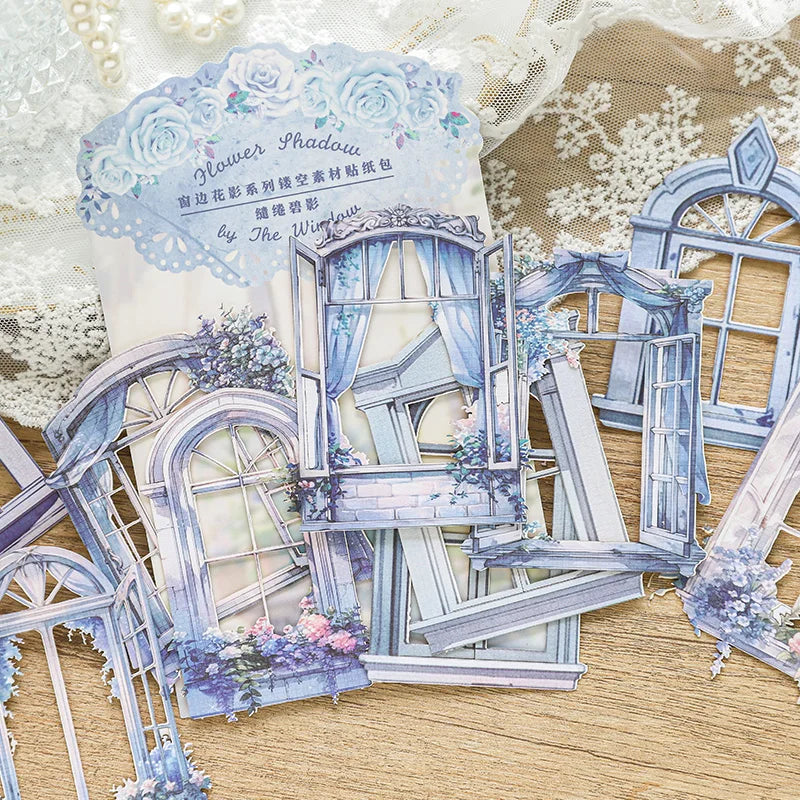 JIANQI 10 Sheets Window Flower Shadow Series Vintage Hollow Material Collage Sticker Creative DIY Journal Stationery