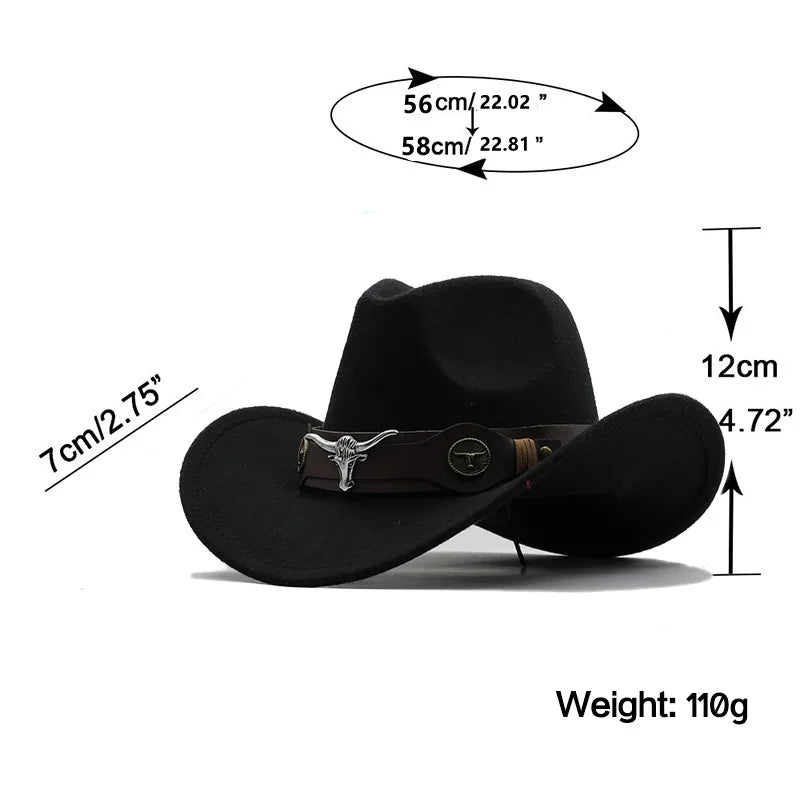 Fashion Cowboy Hats Wide Brim Cowboy Cowgirl Panama Hat with Retro Belt for Dress-Up Parties Costume Felt Hat