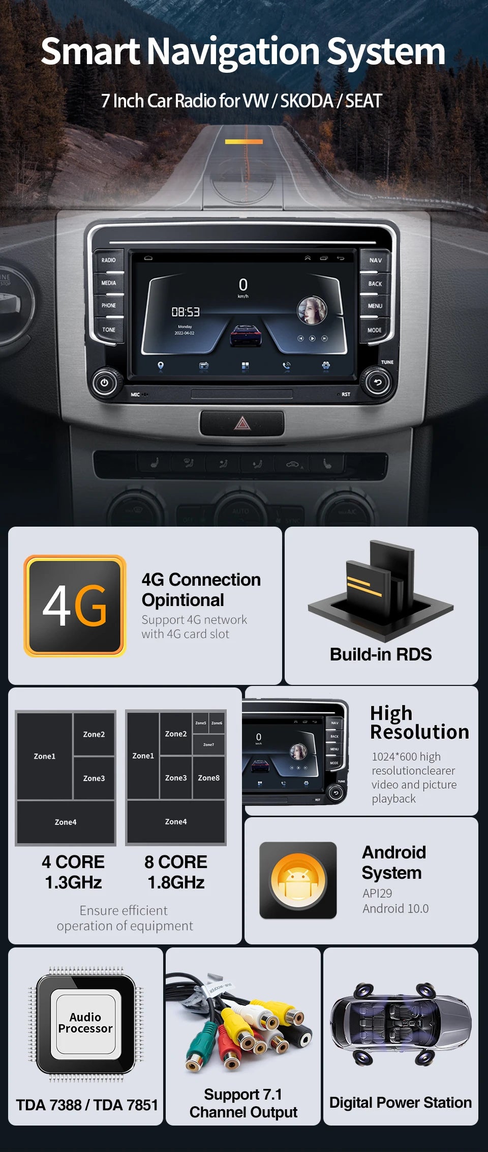 GRANDnavi Android13 Car Radio GPS For VW Volkswagen Skoda Octavia Golf 5 6 Touran Passat B6 Polo Jetta 2Din Multimedia Player