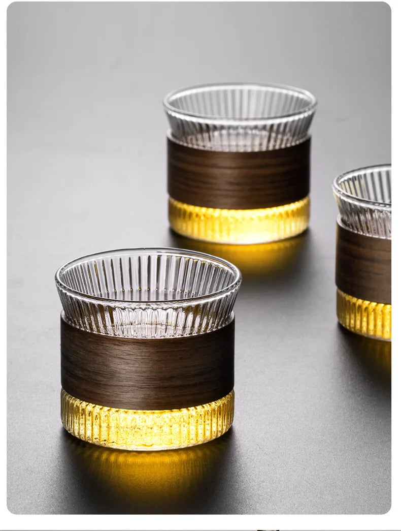 Gianxi Glass Coffee Mug Japanese Style  Walnut Cup SleeveTransparent Kawaii Cup Coffeeware Beautiful Tea Mugs Beer Mug Cute Mug