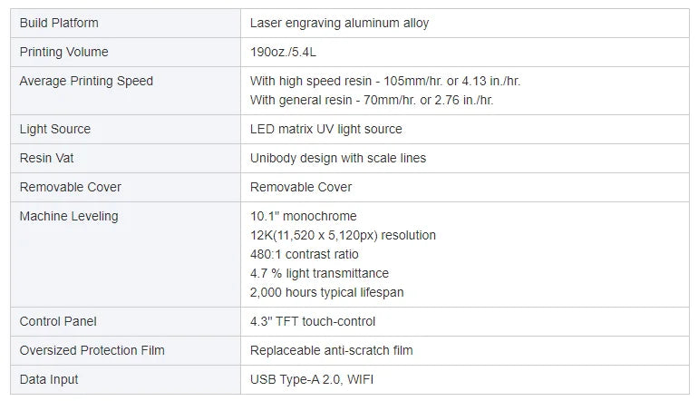 Anycubic Photon Mono M5 12K 3d Printer 10.1 Inch UV LCD Dual Lead Screw Linear Rails Printing size of 11.41*10.63*18.11 Inch