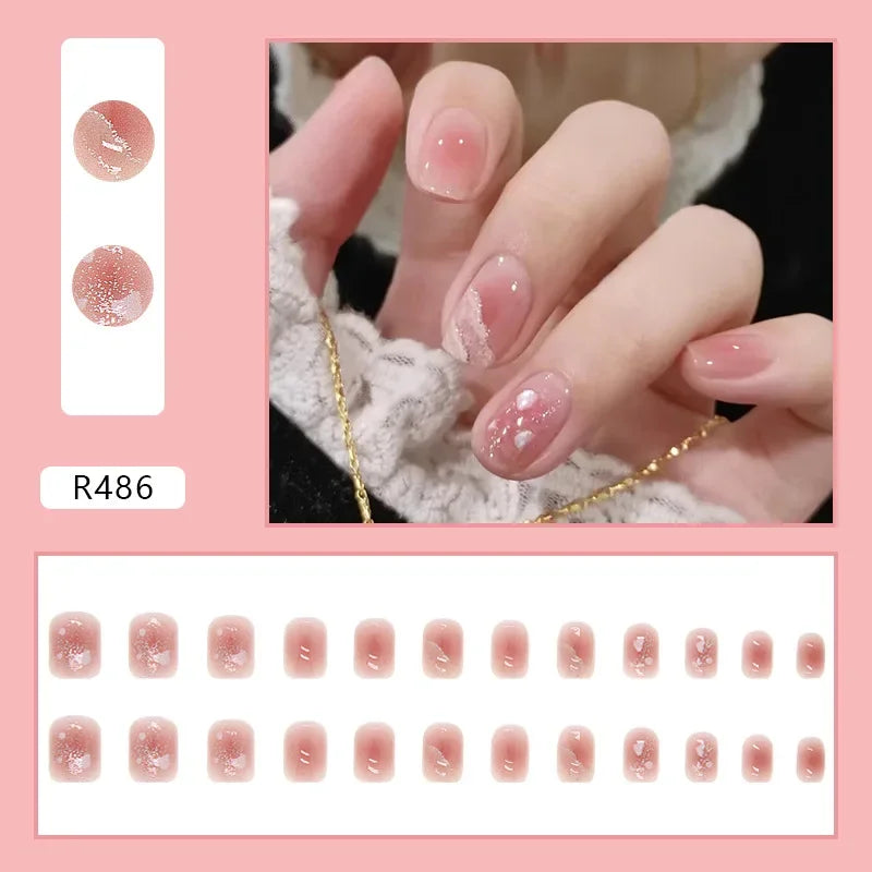 Black Moon 24 Pcs Press on Nails Pink Gradient Fake Nails Glossy Artificial Finger Manicure Reusable False Nails for Women