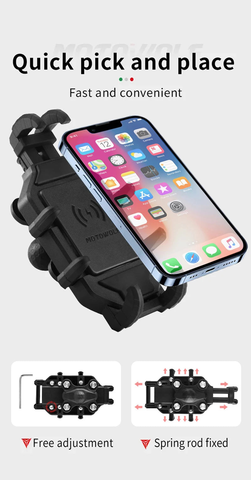 Motorcycle Wireless Charging Phone Holder Cradle 3.0 Quick Charger GPS Moto Support Cellphone Handlebar Mount for 4-7 inch Phone