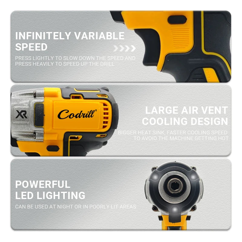 For Dewalt 20V Battery PIN Electric Impact Driver Drill 3250RPM Speed Brushless Motor Electric Screwdriver 20V Power Tools