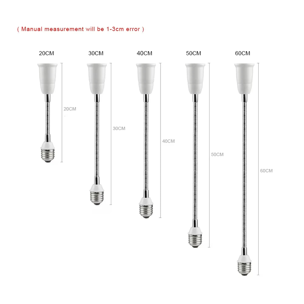 20CM 30CM 40CM 50CM 60CM Flexible E27 to E27 LED Bulb Extension Lamp Holder Light Socket 110V-220V LED Lamp Holder Converter