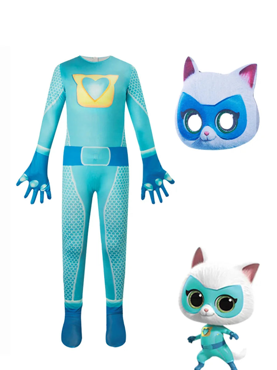 SuperKitties jumpsuit, tight fitting Halloween costume, stage performance costume, super cat role-playing costume, performance