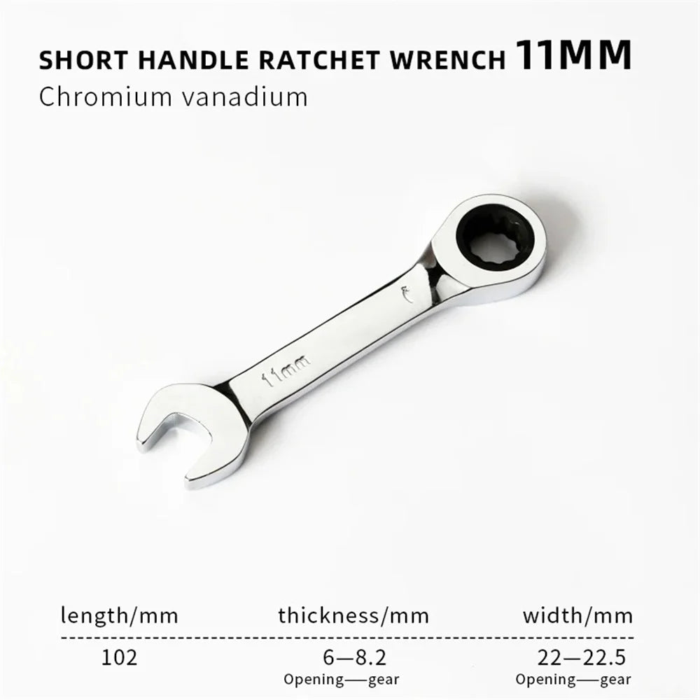 Short Handle Ratchet Spanner 6/7/8/9/10/11/12/13/14/15/16/17/18/19mm Fix Head Ratcheting Wrench Professional Spanner Hand Tools