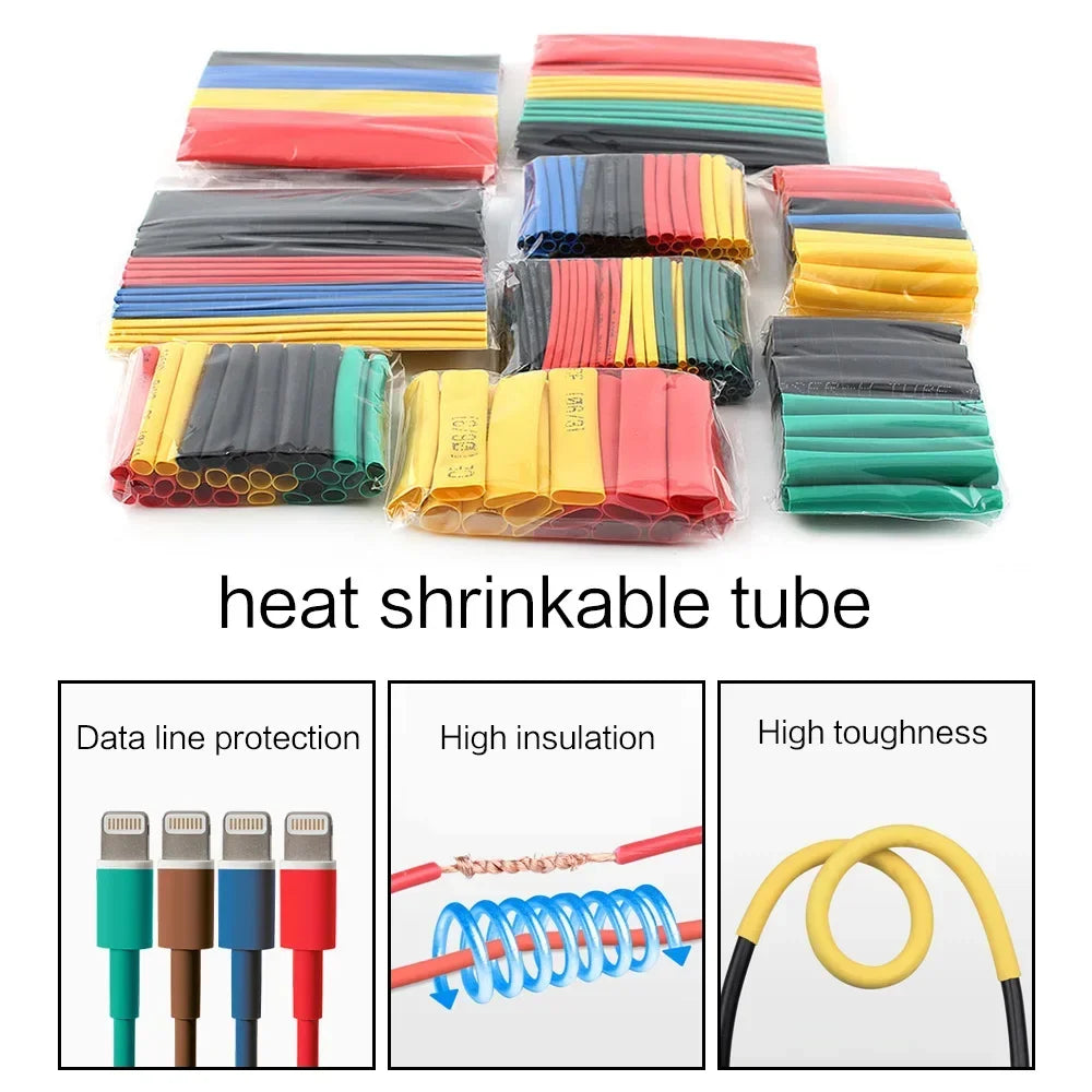 164PCS 2: 1 Cable Shrink Tube Kit Heat Assorted Pack Thermoretractile Insulation Sleeving Cable Wire Shrink Wrapping for DIY