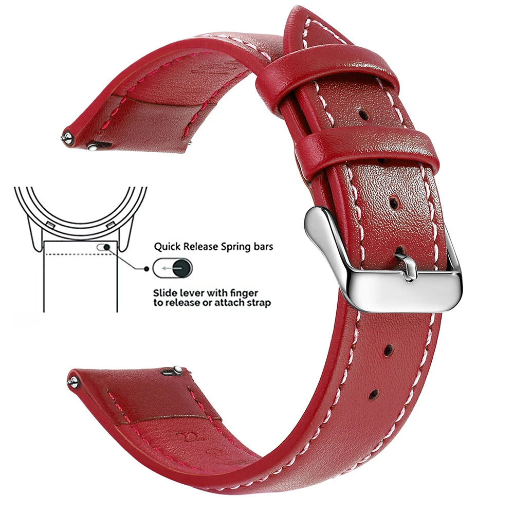 Top Grain Genuine Leather Watch Band, Quick Release 18mm/20mm/22mm Watch Straps, Fits Samsung Galaxy Watch, Garmin Huawei Watch