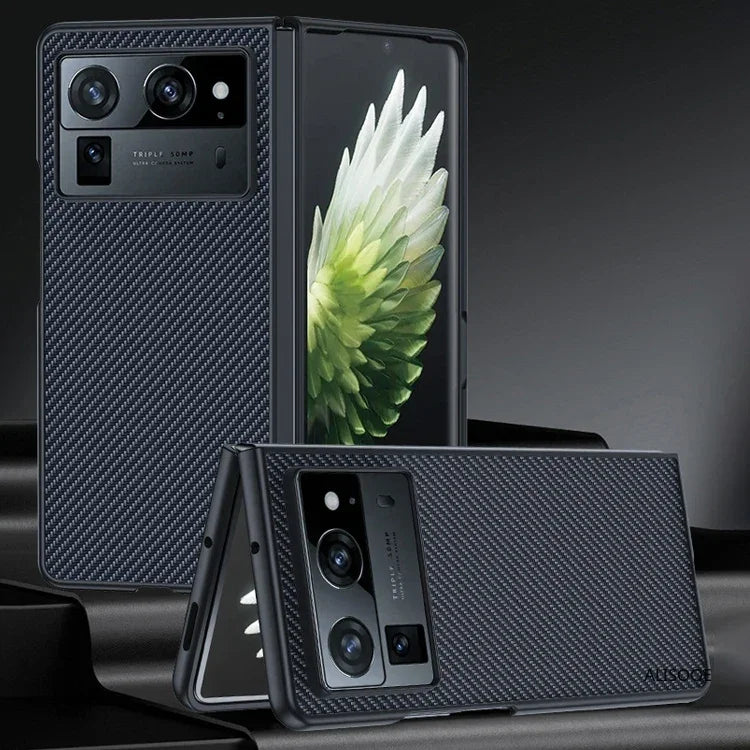 Shockproof Funda For Tecno Phantom V Fold 2 Case Carbon Fiber Texture PU-Leather Phone Cover for Phantom V Fold2 5G Capa