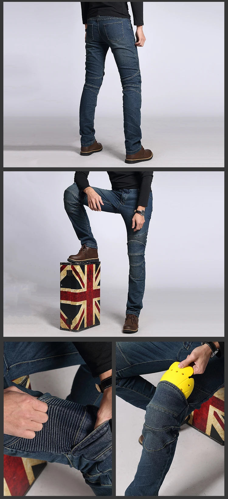 Classic Black Blue Motorcycle Riding Jeans with Knee Hip Pads Motocross Racing Pants Motorbike Cycling Trousers Protective Pants