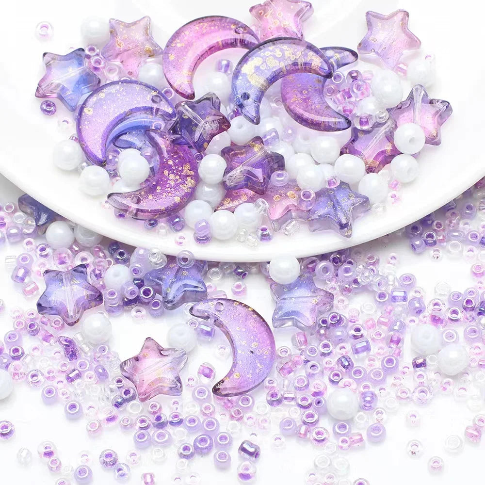 Moon Star Collision Gradient Mixed Pendants Porcelain White AB Crystal Glass Beads DIY Bracelets Necklaces Jewelry Making