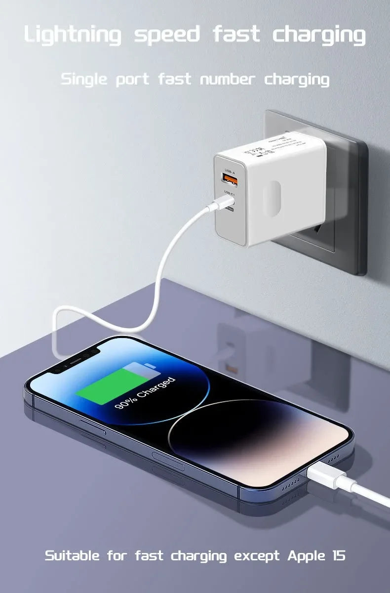 Total 120W USB Type C Fast Charging Charger PD Mobile Phone Quick Charge Wall Adapter for iPhone 15 Xiaomi Samsung GaN Charger