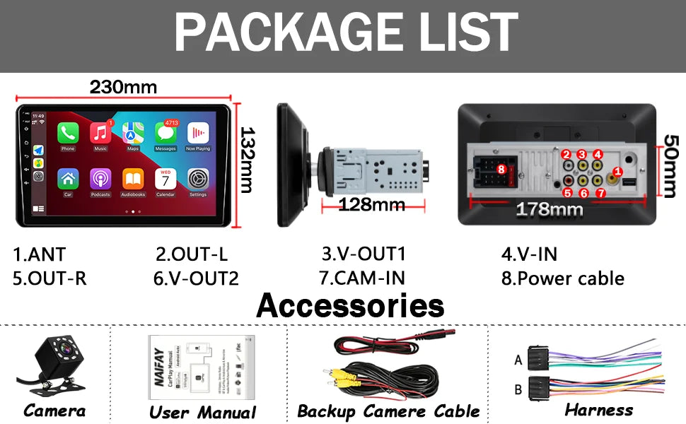 9 Inch Car Stereo Single Din Radio with Apple Carplay and Android Auto,Touch Screen Bluetooth Car Audio with Backup Camera