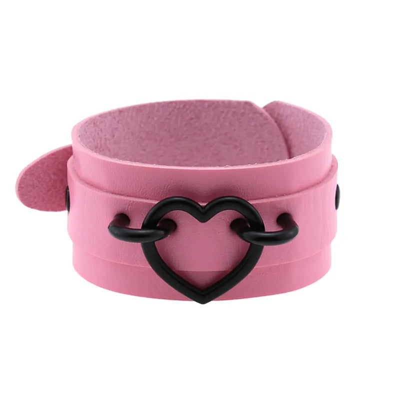 Pink Color Female Wide Leather Bracelets Punk Braided Bracelet for Men Women Wristband Charm Bracelets Male Gothic Jewelry