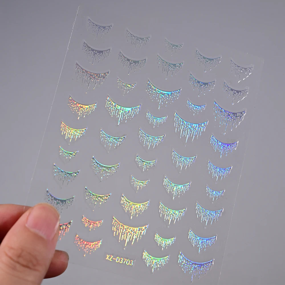 12Pcs Gold/Silver Tasse/Line/Star/Moon 3D Nail Art Stickers Leaf/Geometric Design Self-adhesive Sliders Luxury Manicure Decals