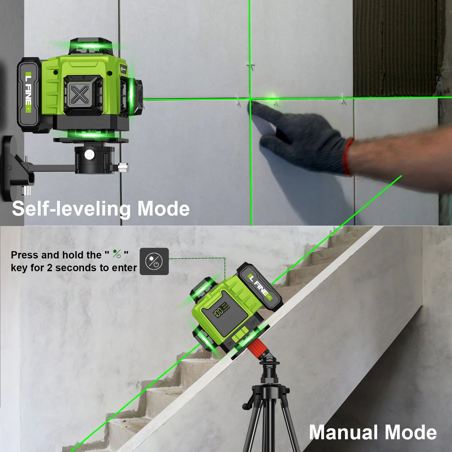 LFINE 3D/4D Laser Level 8/12/16 Lines Horizontal And Vertical With Remote Control 8 Lines 360°Self-leveling Laser Levels