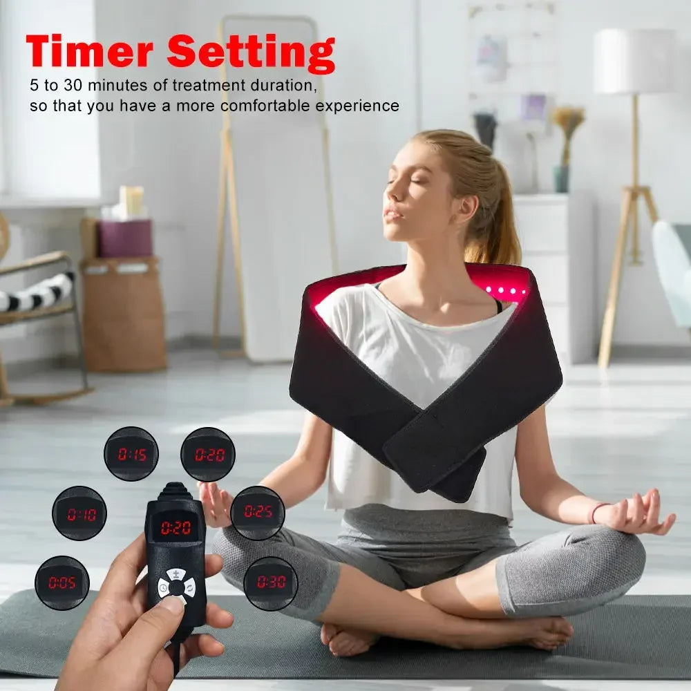 Red Light Therapy Pad, 660nm&850nm Infrared Red Light Therapy Belt with Vibration & Pulse for Shoulder Waist Muscle Pain Relief