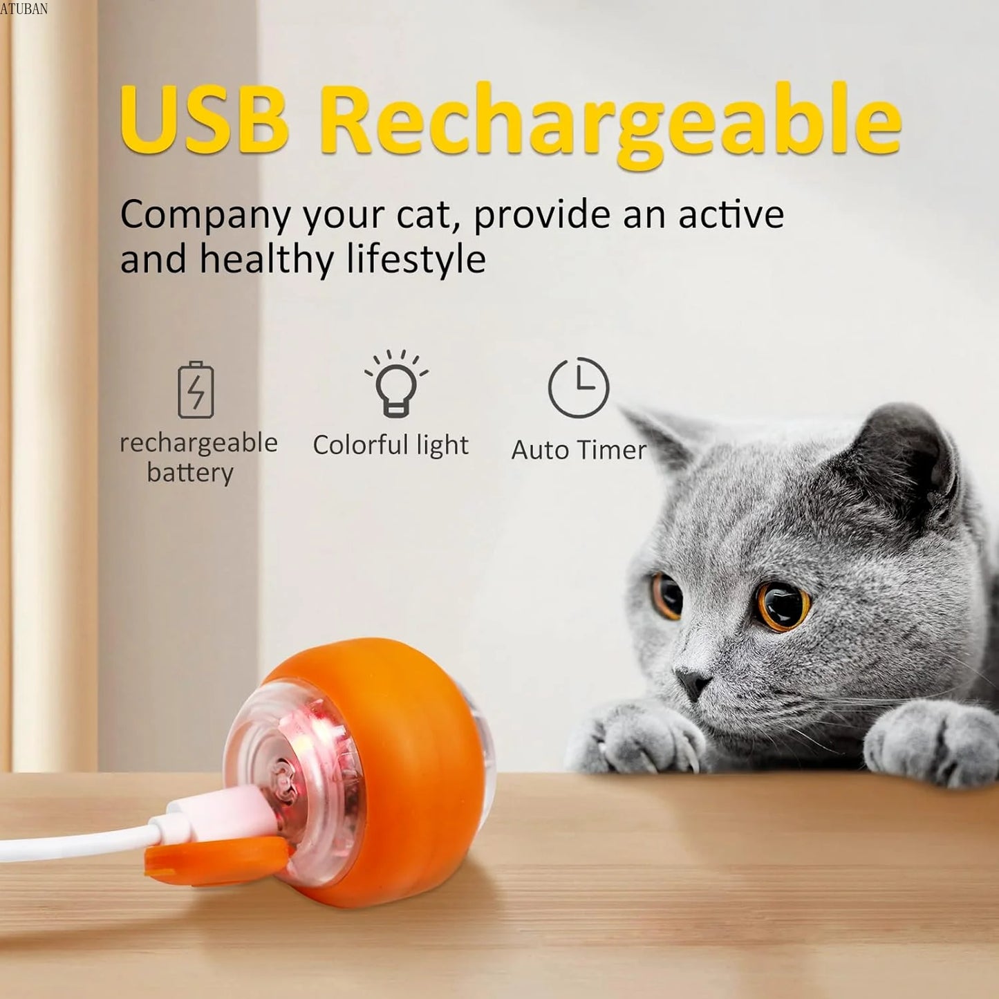 ATUBAN Moving Cat Toy Ball,Motion Activated Cat Toy for Indoor Cat,Interactive Cat Ball,Smart Cat Toy for Exercise Entertainment