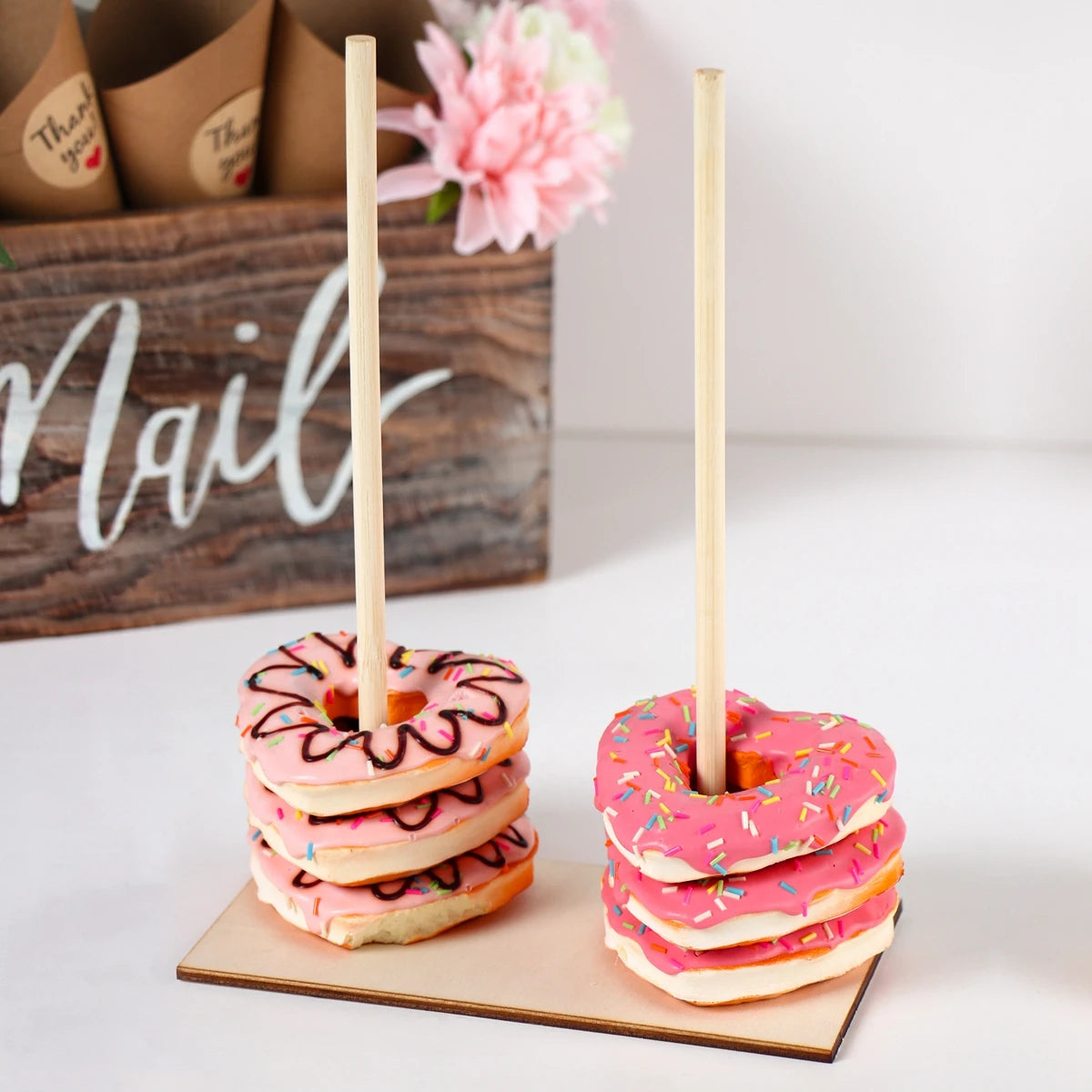 Wood Donuts Stand Holder Sweet Cart Rustic Wedding Table Decor Doughnut Birthday Party Candy Bar Baby Shower Donut Party
