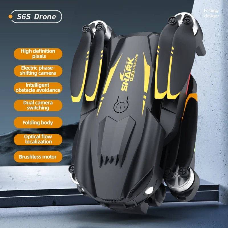 Hot Shark Drone S6S Brushless Professional 8K HD Camera WIFI FPV Obstacle Avoidance Optical Flow RC Foldable Quadcopter Toys