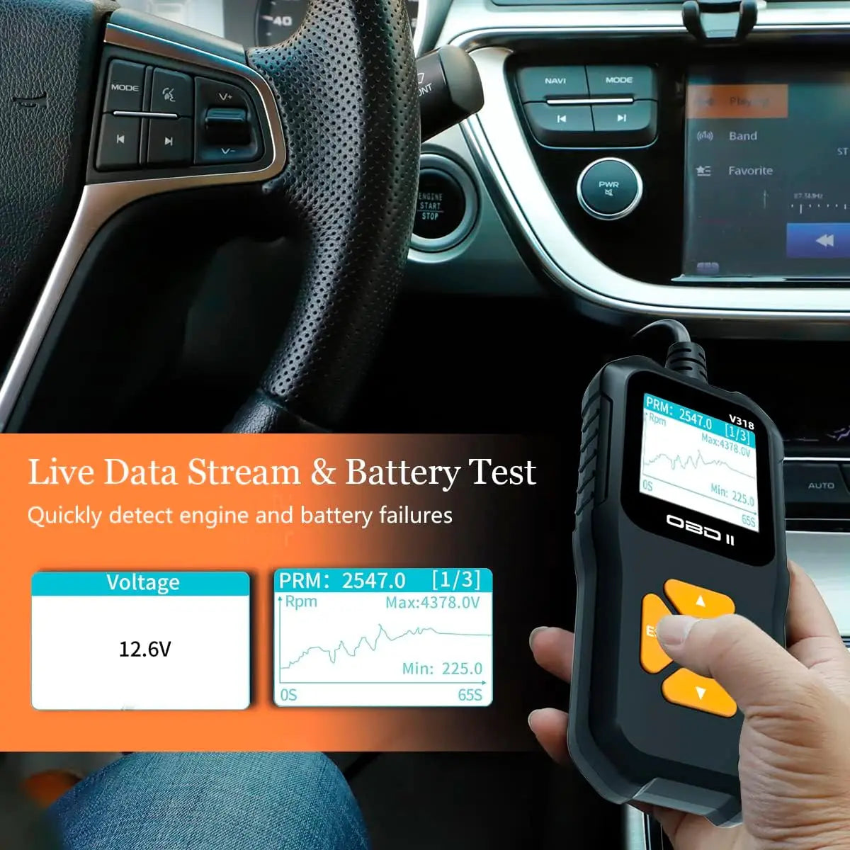 V318 Auto Diagnostic Tool Scanner Automobile Battery Tester OBD2 Automobile Clear Fault Detects Support Multiple Languages