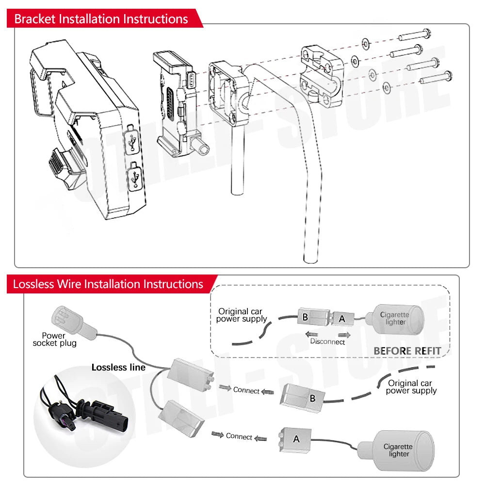 For BMW R1250RT R1200RT Adventure ADV GPS Mobile Phone Holder USB Wireless Charging Original Lossless Cable Base 12/16/22mm Clip