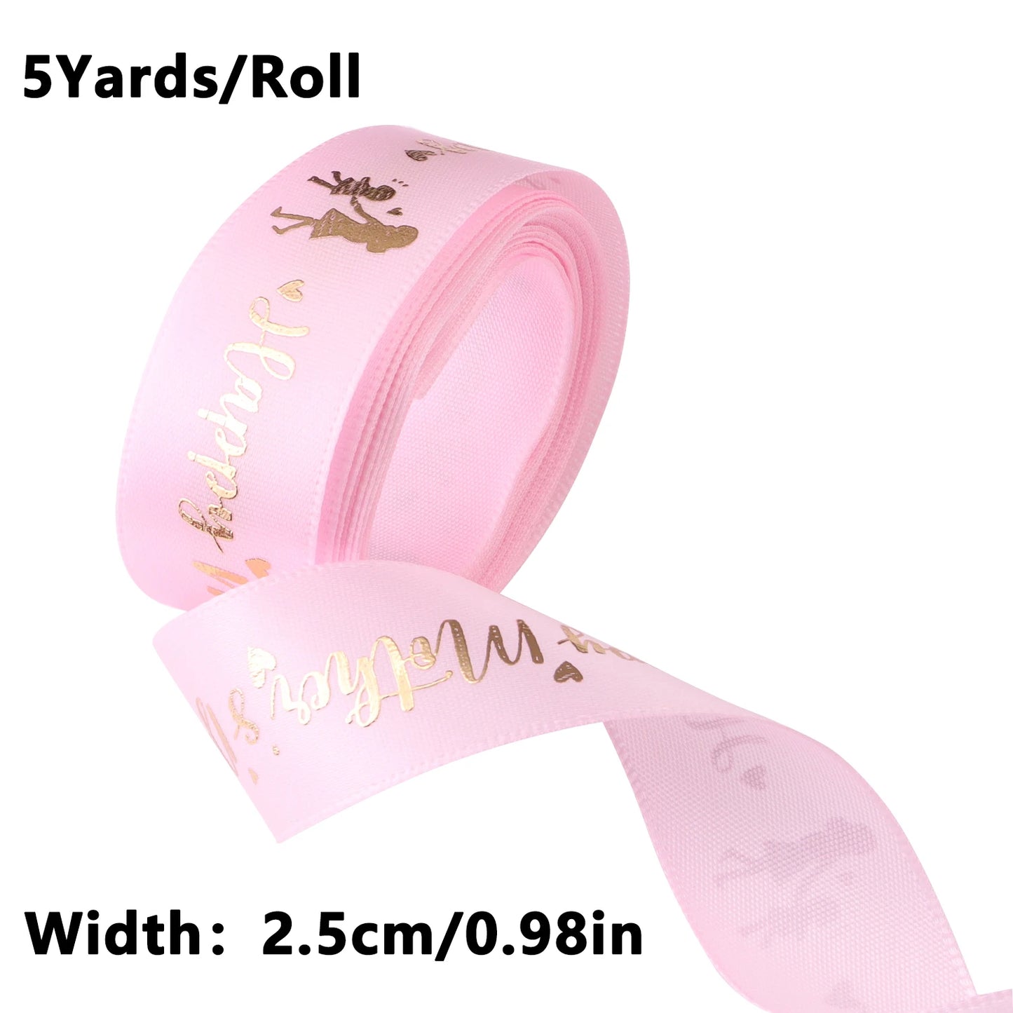 5 Yards Happy Mother's Day Ribbon, Pink Red Ribbon for Gift Wrapping, Satin Ribbon for Flower Bouquet Moms Birthday Day Thank