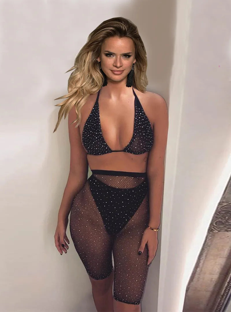 lingerie women sexy Babydoll mujer Underwear Catsui diamante Glisten rhinestone notte Intimo sexy dress for sex langerie+glove