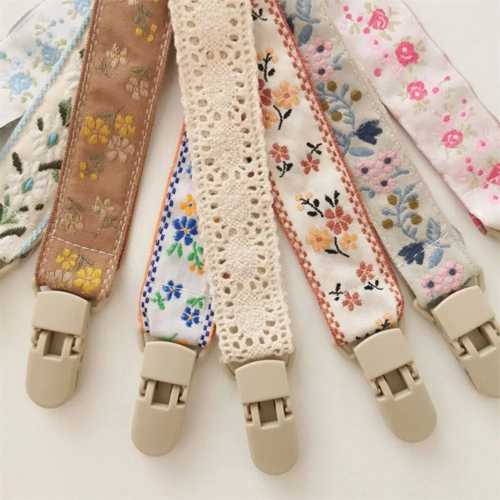 Ethnic Style Baby Cloth Pacifier Chain Floral Teether Toys Straps Nipple Holder DIY Clips Adjustable Dummy Clips Soother Holder
