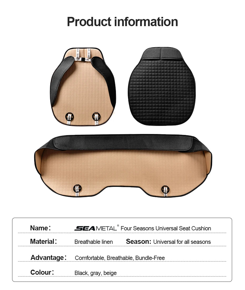Flax Car Seat Cover Four Seasons Front Rear Linen Fabric Cushion Breathable Seat Protector Mat Pad for Auto Interior Accessories