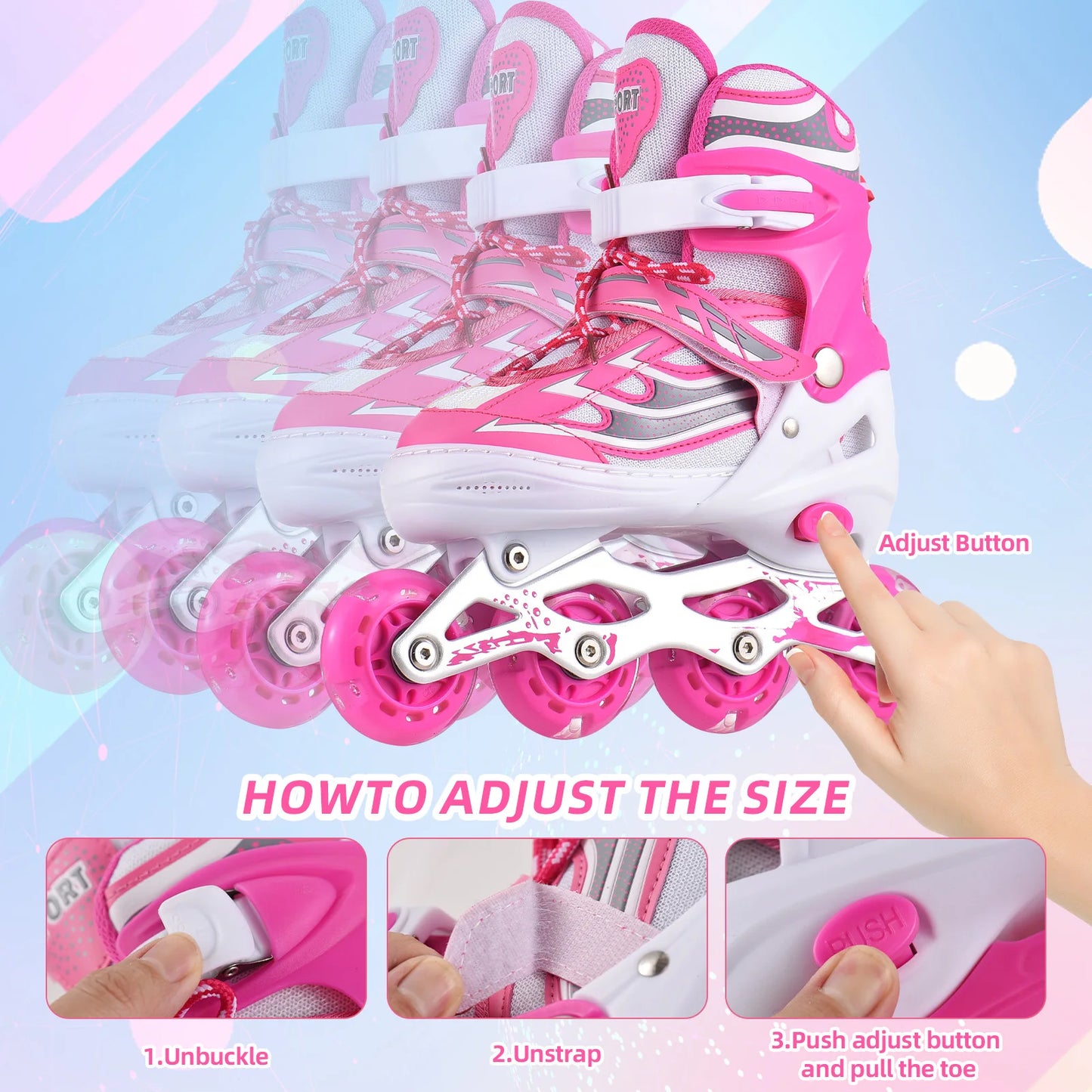 Kids Inline Skates Light Up for Boys and Girls Beginner Friendly Eco-friendly Breathable for Toddlers Shoe Size 28-41