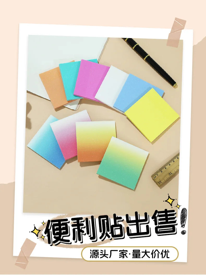 50Sheets Gradient Color Glitter Sticky Notes N times sticker PET Waterproof Memo pad Notepad School Stationery Office Supplies