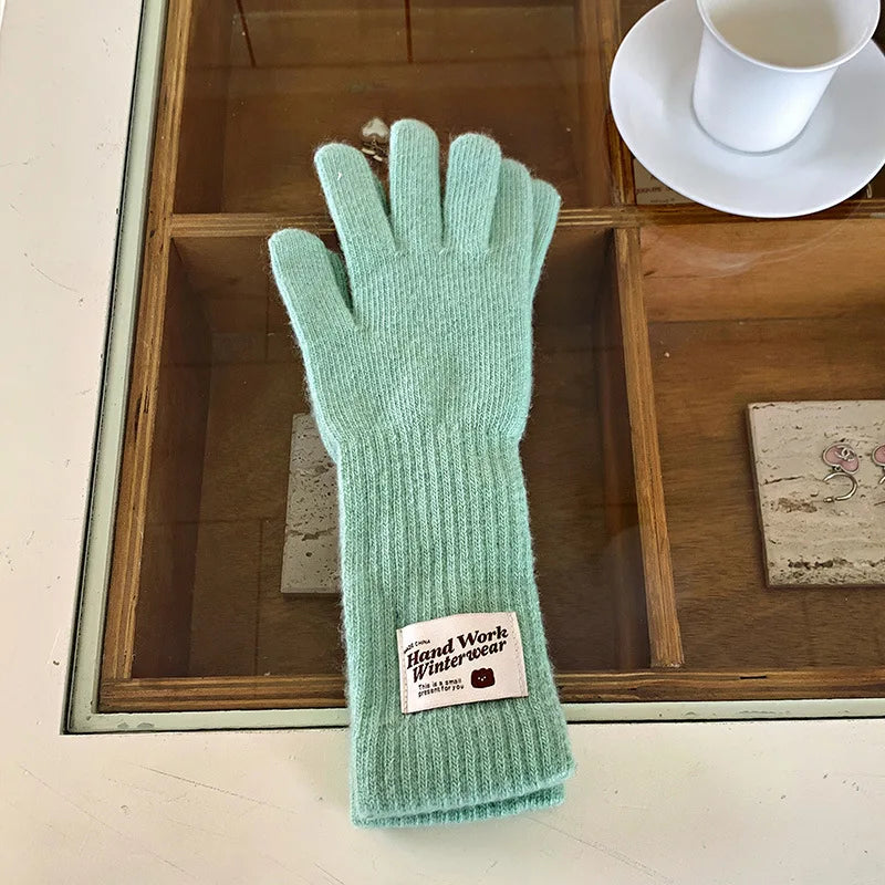 Cycling Five Finger Knitted Yarn Gloves Full Finger Long Wrist Gloves Thick Elastic Winter Connected Finger Glove Autumn Winter