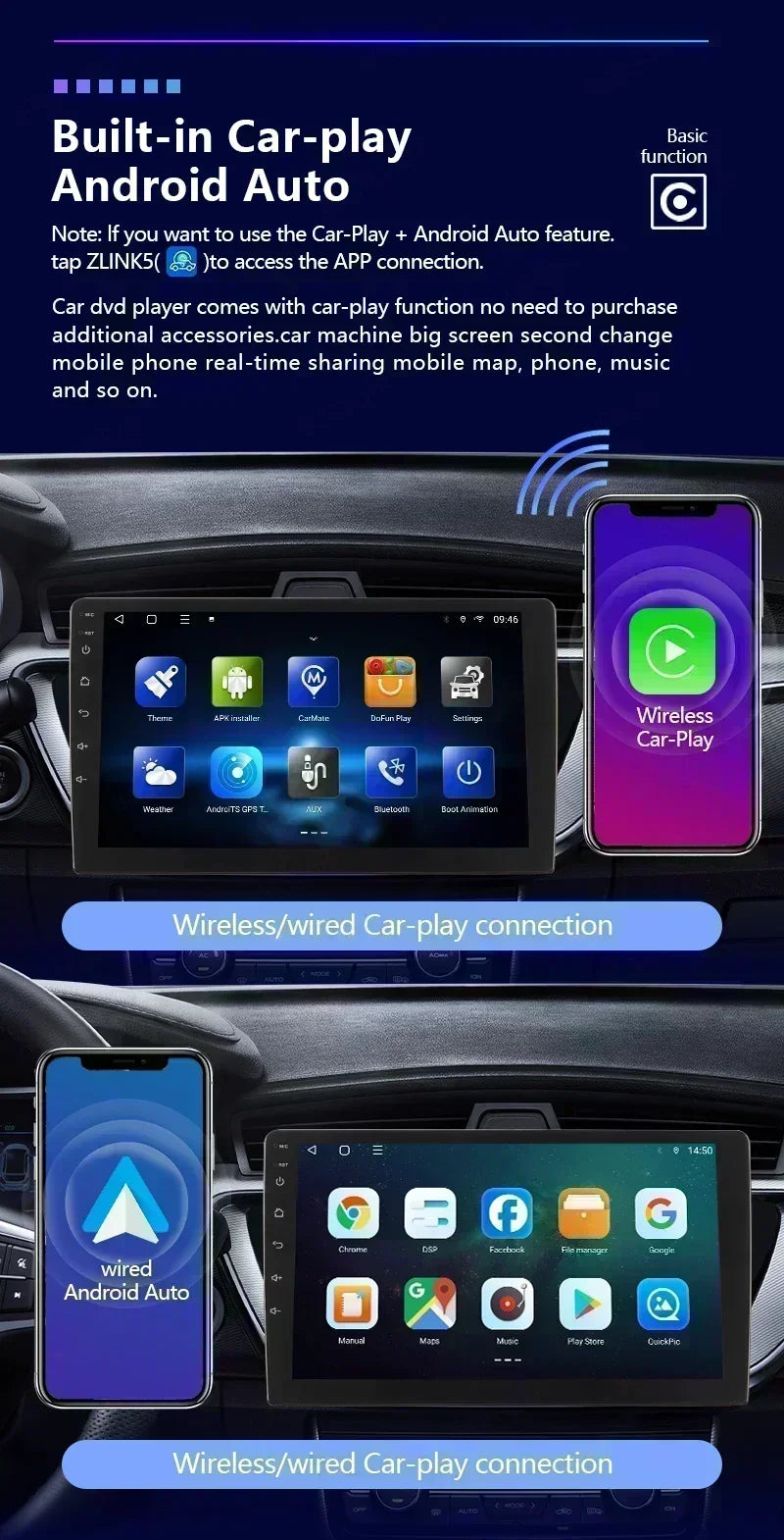 BOSSCAR Car Radio 7"9"10"Multimedia Video Player Android Universal Carplay Rearview Camera Wireless FM GPS Bluetooth Autoradio