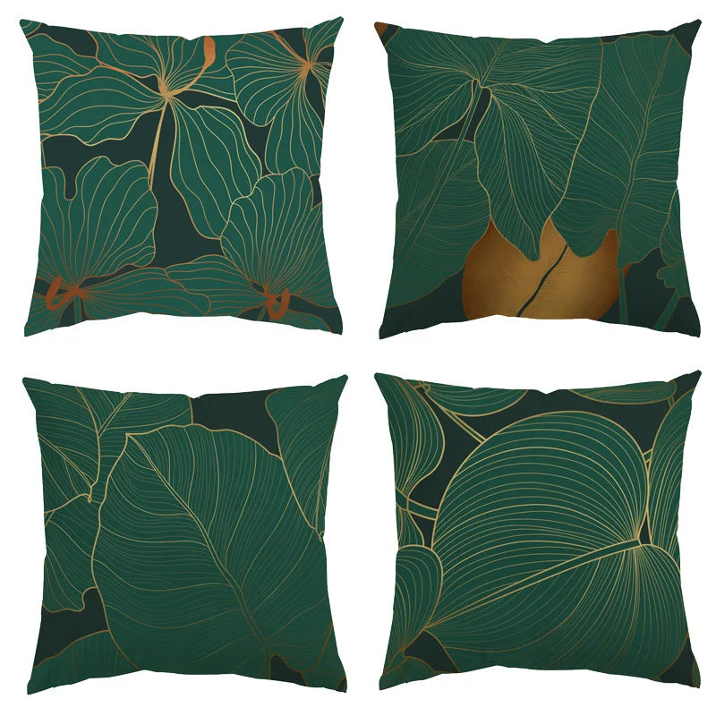Home Decor Exquisite Green Leaf Pattern Throw Pillow Covers Pattern Cushion Cover Suitable for Sofa Bedroom Car Pillow Cover