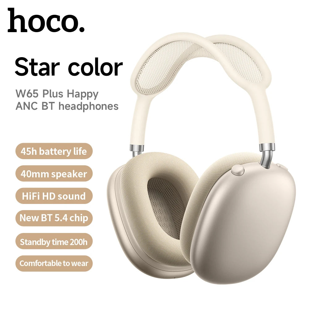 HOCO W65 Plus ANC Noise Reduction Bluetooth Headphones Over The Ear Wireless Big Earphone Hifi Sounds Sport Headsets With Button