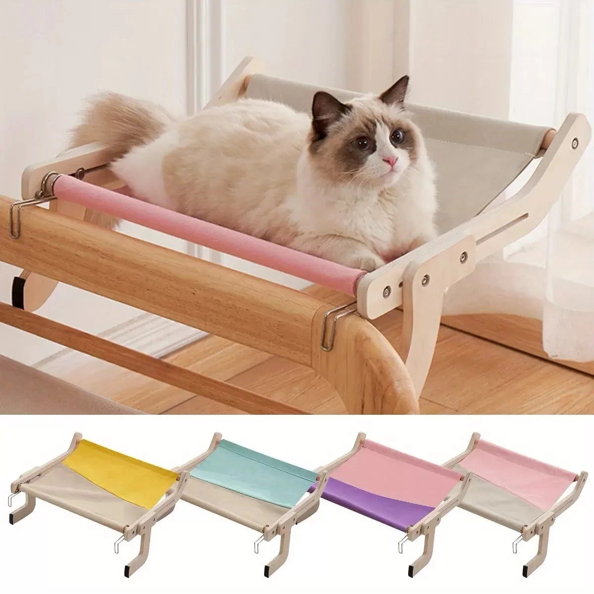 Hanging Pet Cat Bed Hammock Sofa House Furniture Kitten Indoor Washable Removable Seat Wooden Sleeping Bed Perch Shelves